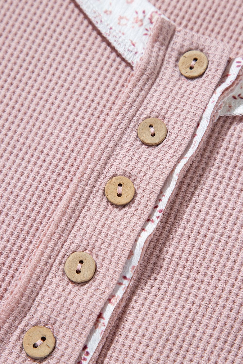 Waffle Floral Patchwork Exposed Seam Detail Short Sleeve Top