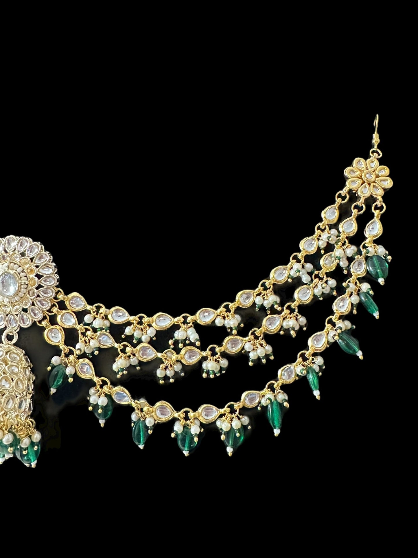 Kundan jhumka earrings with ear supports ( SHIPS IN 3 WEEKS )