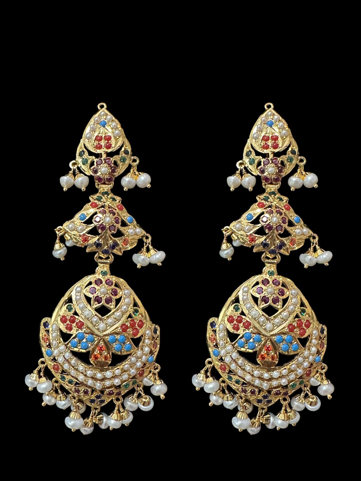 Navratan / Multicolored Jadau Necklace Set in Gold Plated Silver ( SHIPS IN 5 WEEKS )