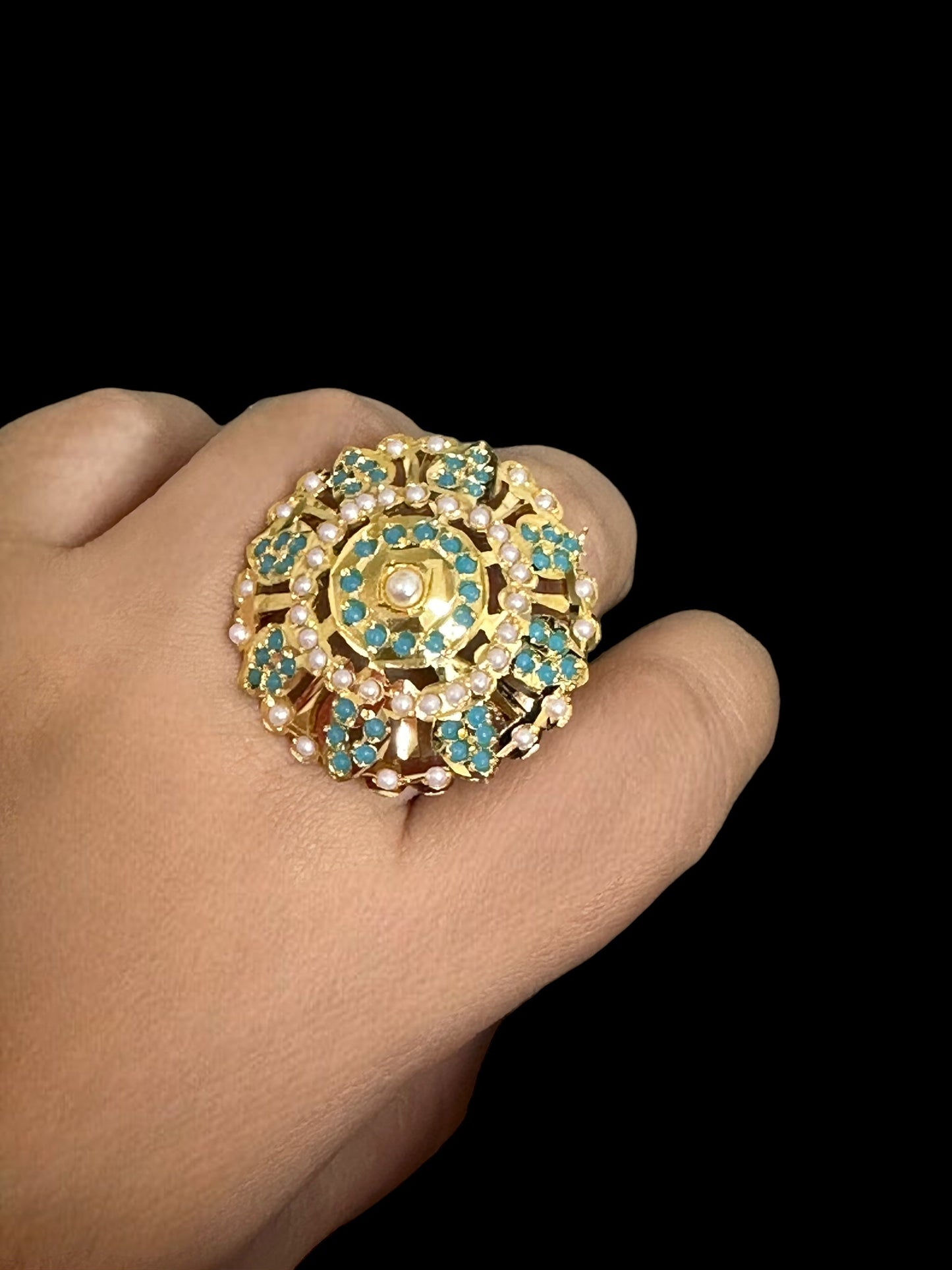 DJR85 Jadau ring - Turquoise pearl   ( READY TO SHIP )