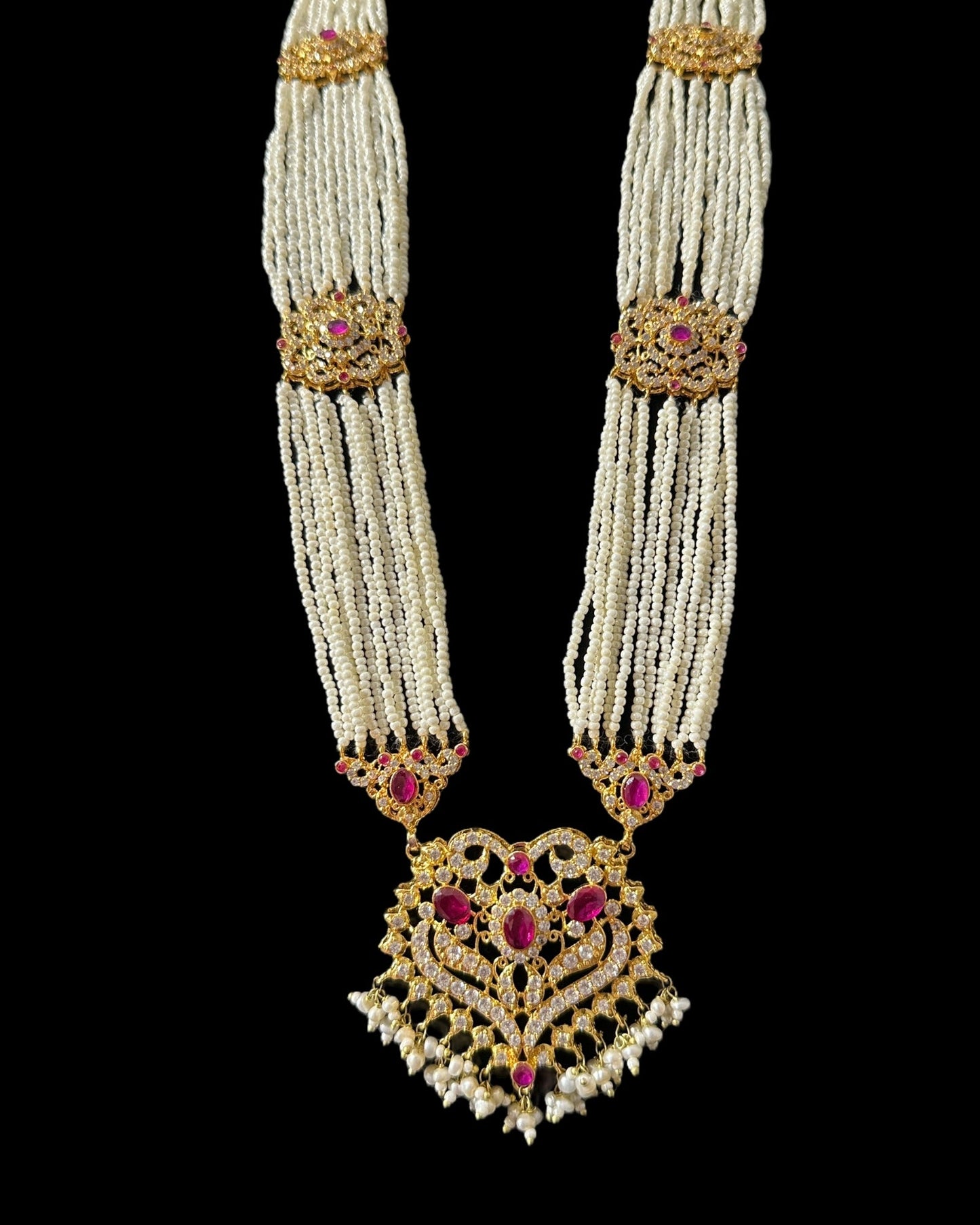 BR465 RAABYA ruby and pearl with zircon bridal choker set with earrings tika ( READY TO SHIP )