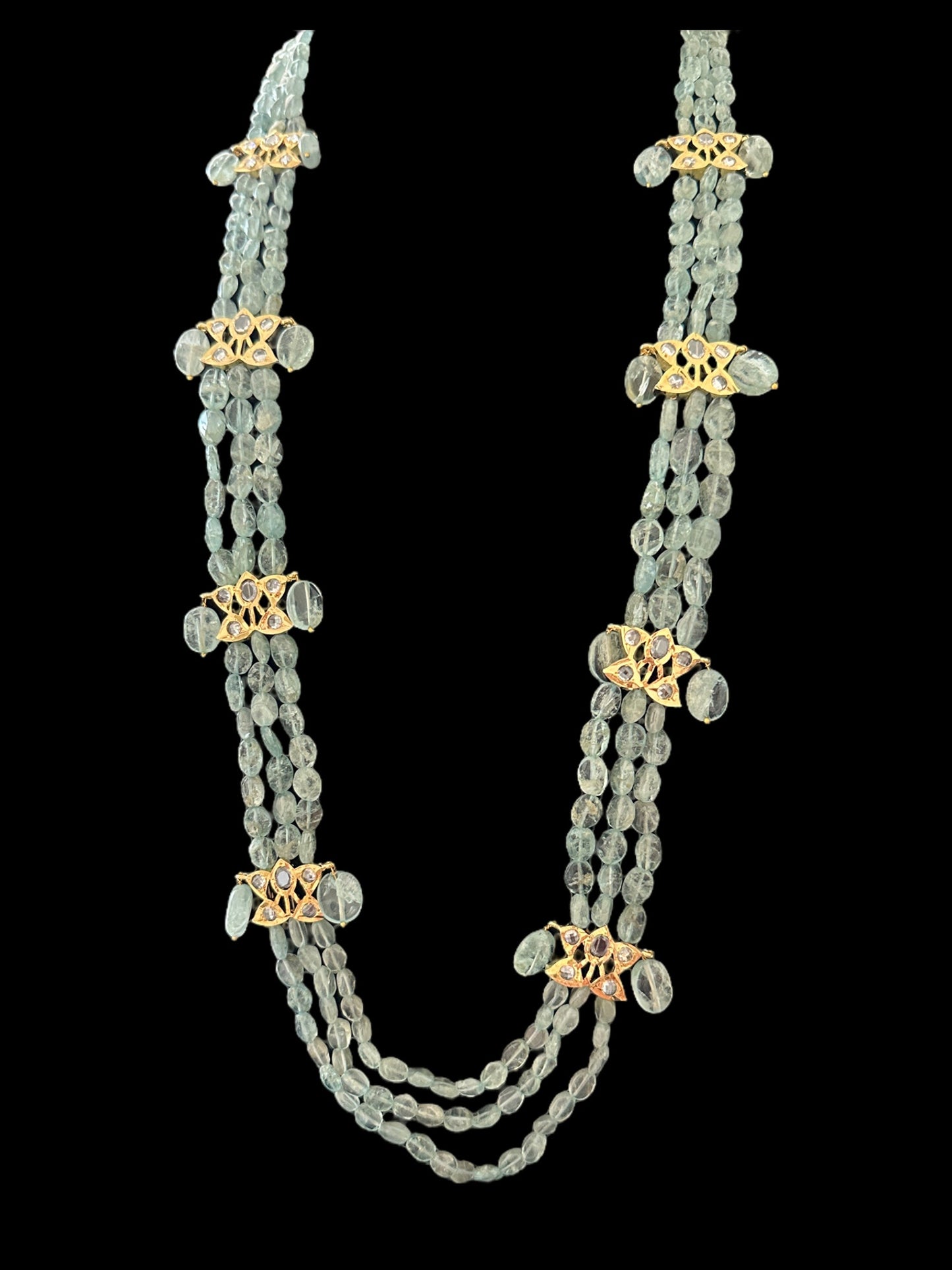 DLN63 aquamarine beads Rani haar with earrings ( READY TO SHIP )