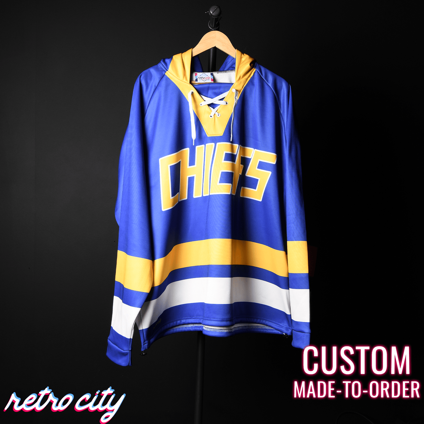 Charlestown Chiefs Slap Shot Custom Lace-Up Hockey Hoodie Sweater