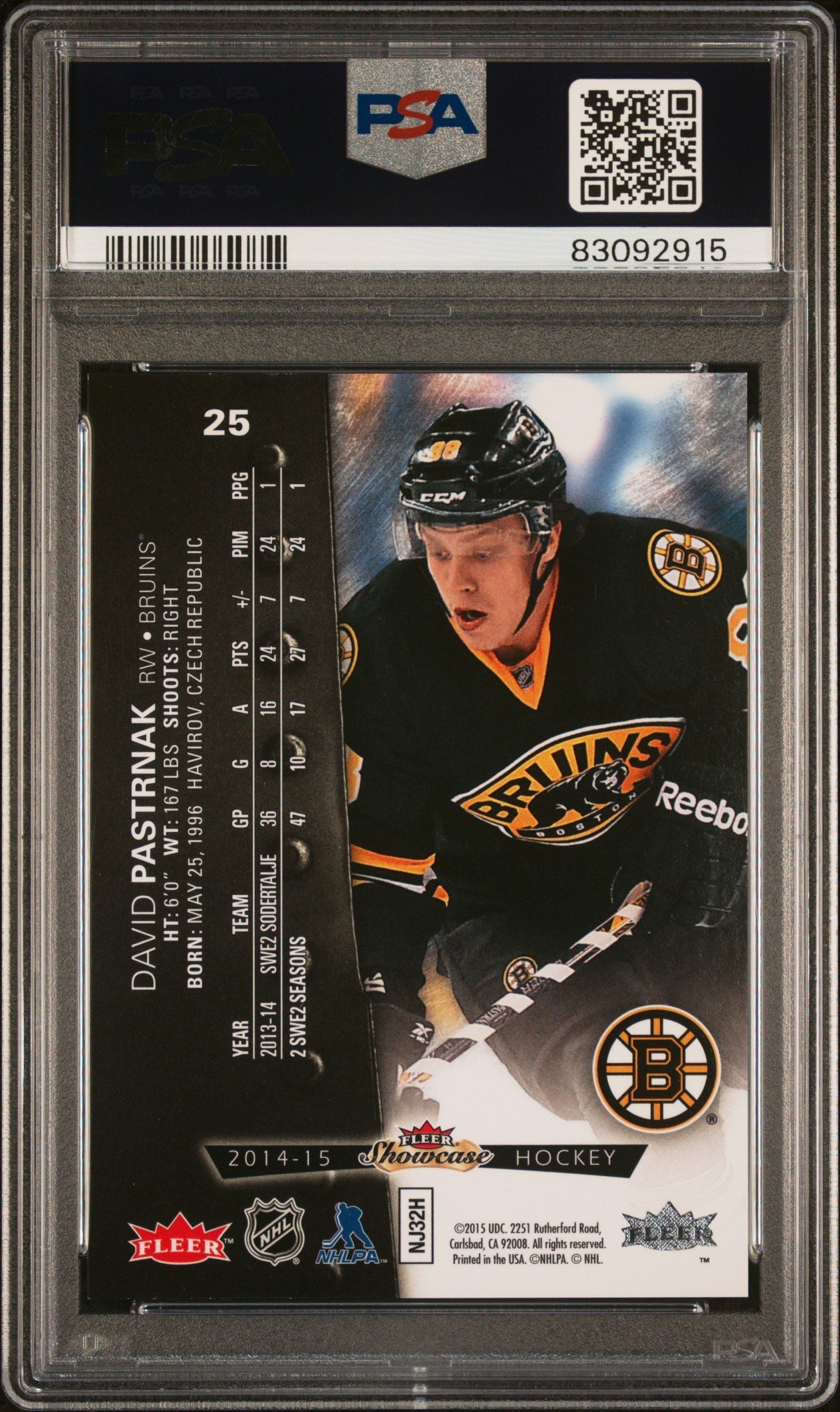 Graded 2014 Metal Fleer Showcase David Pastrnak #25 Metal Universe Rookie RC Hockey Card PSA 10 Gem Mint
