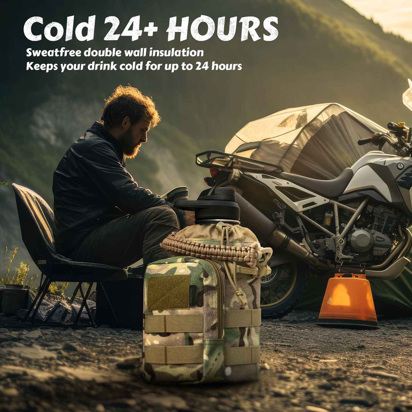 Votagoo 64Oz Half Gallon Stainless Steel Insulated Tactical Water Bottle with Metal Military Water Bottle Tactical Carrier Bag