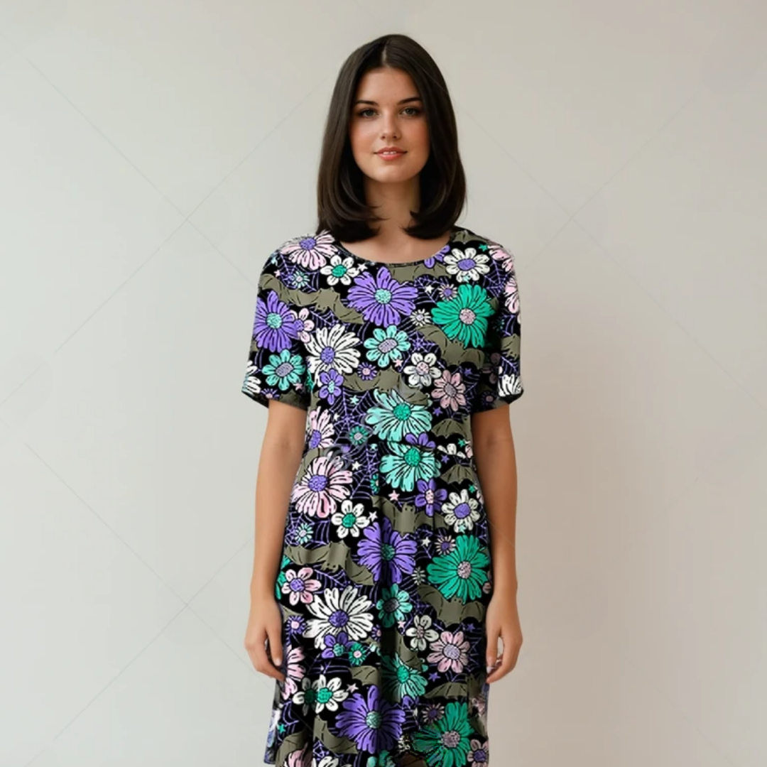 CANCELLED Pastel Goth Fit-and-Flare Short Midi Dress with Pockets - High-quality Handcrafted Vibrant Dresses