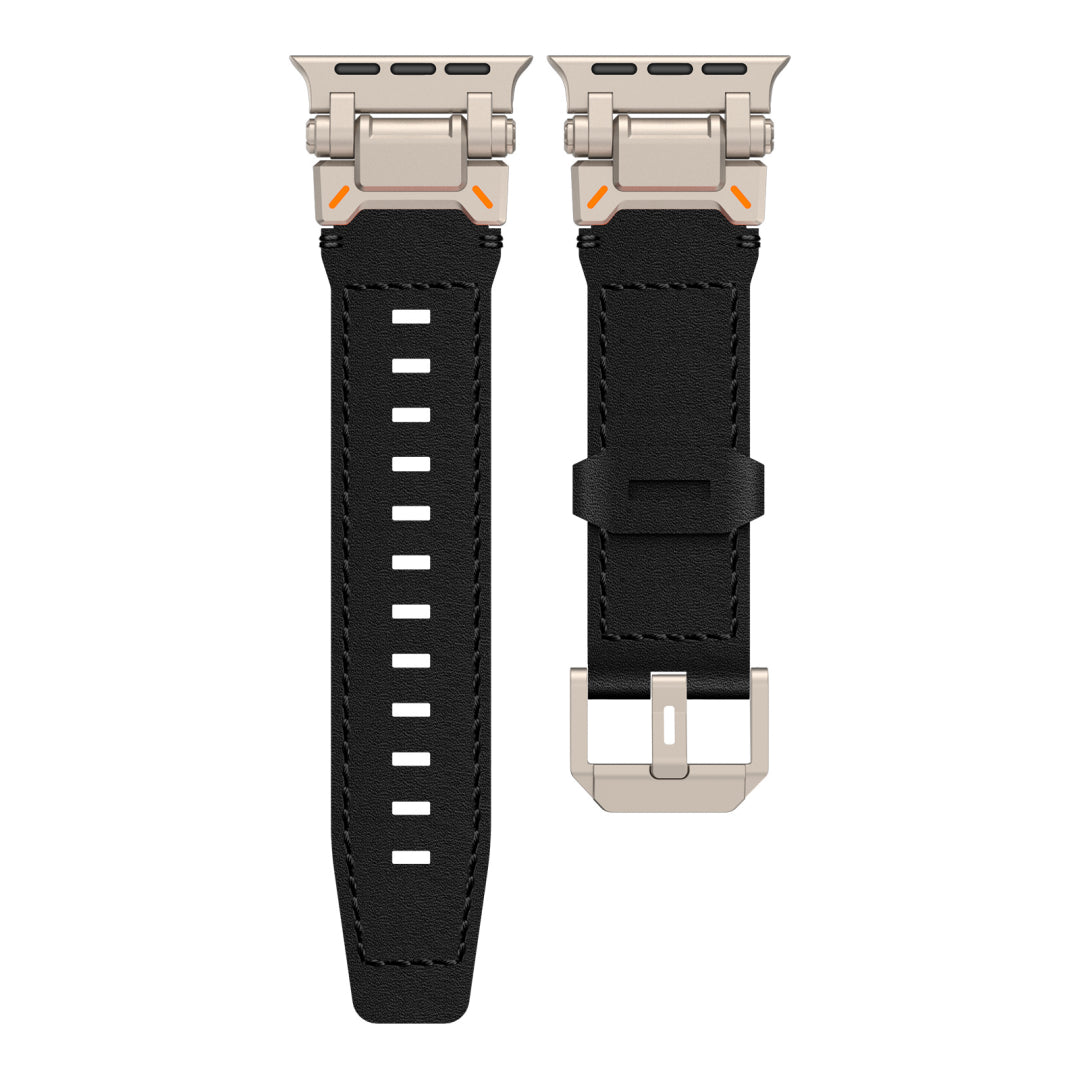 Leather Tactical Band for Apple Watch Ultra – 26mm Wide, Mecha-Style Connectors, Adventure-Ready