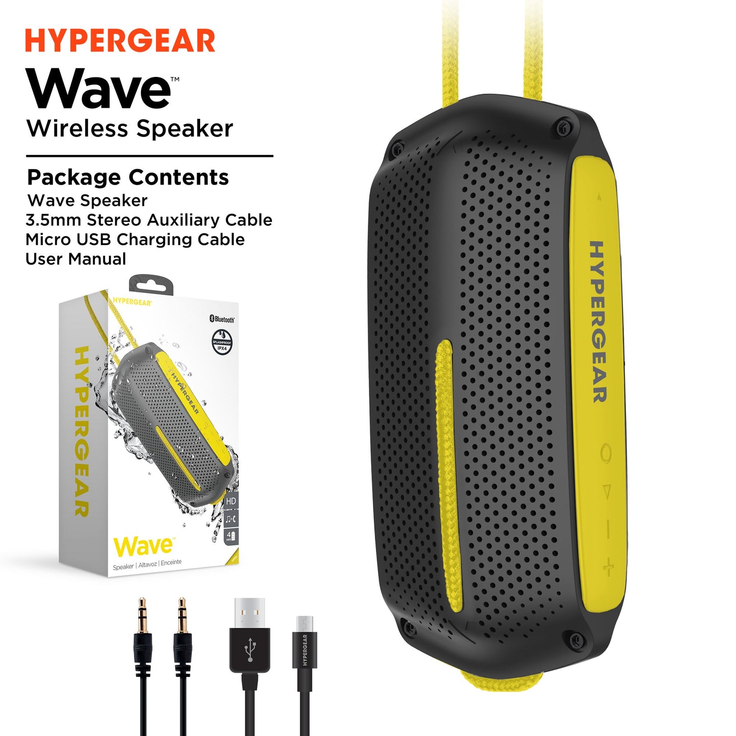 HyperGear Wave Water Resistant Wireless Speaker with Extended Battery Life (WATER-PRNT)