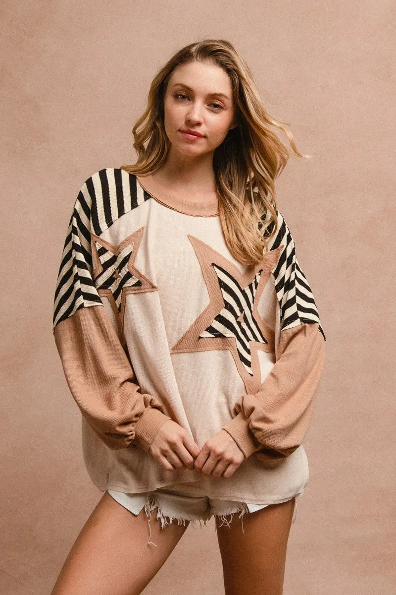 BiBi Star Patchwork Mixed Long Sleeve Top