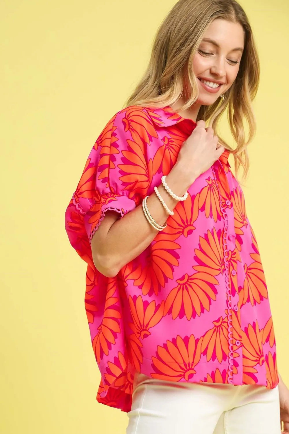 Umgee Printed Button-Up Relaxed Shirt