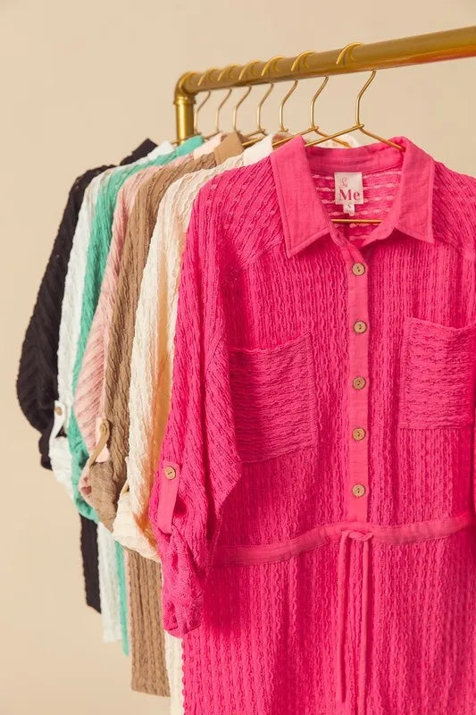 SO ME Textured Knit Button Front Romper