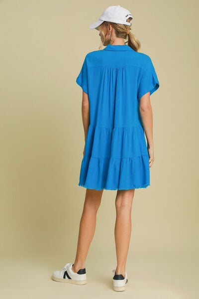 Umgee Full Size Raw Hem Folded Sleeve Tiered Dress Plus Size #2