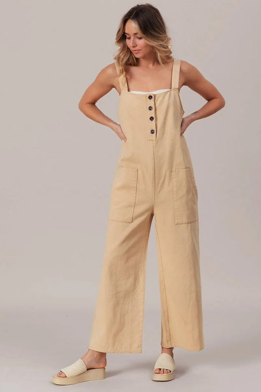 BiBi Washed Denim Buttoned Overall Jumpsuit