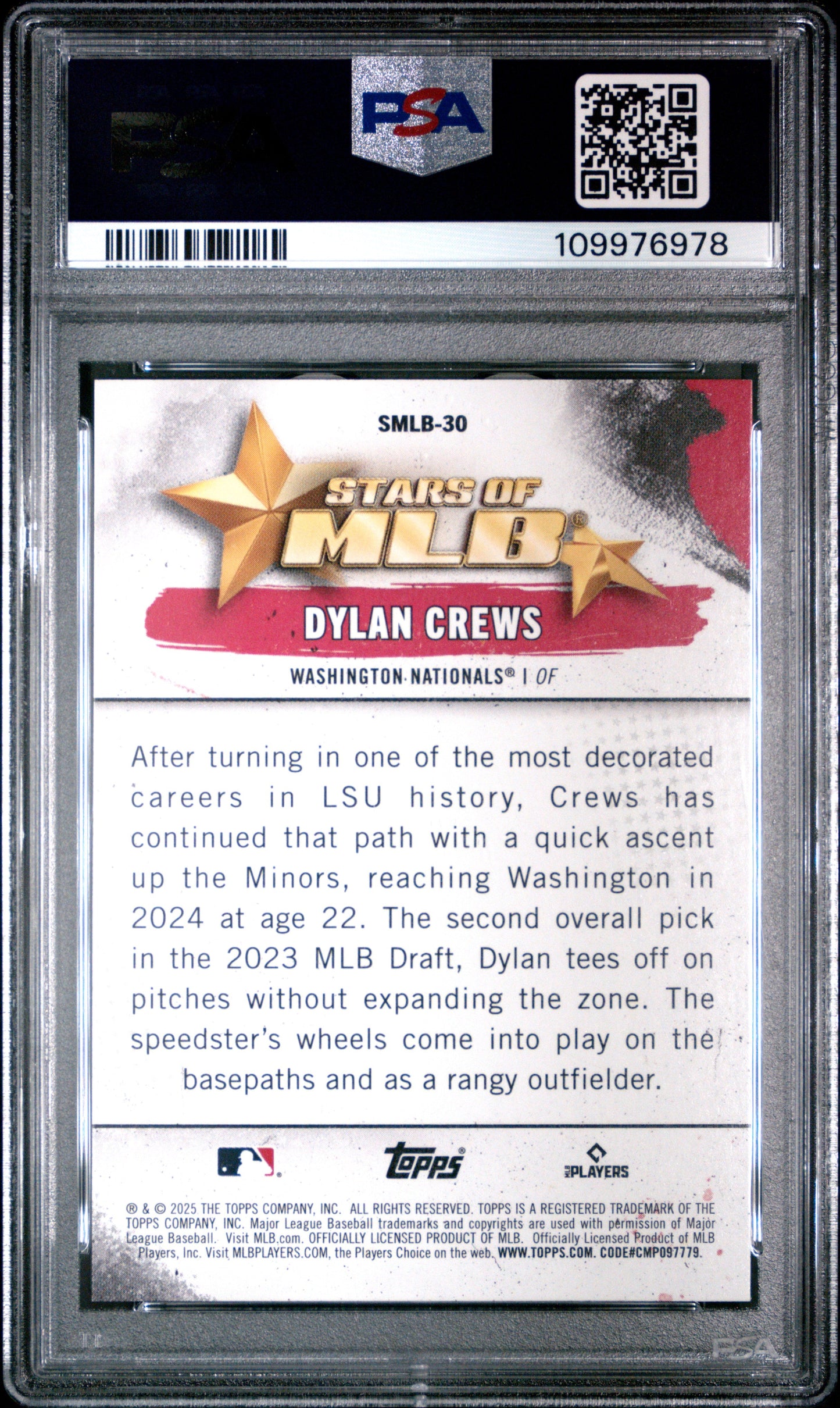 Graded 2025 Topps Dylan Crews #SMLB30 Stars of MLB Rookie RC Baseball Card PSA 10 Gem Mint