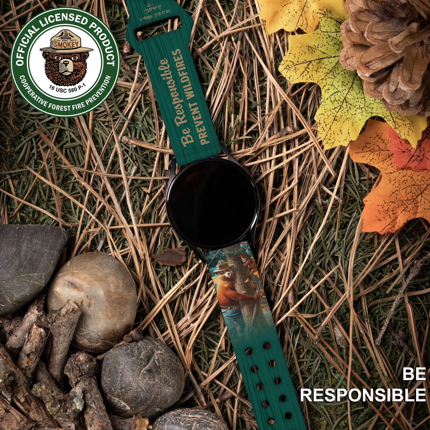 Smokey Bear Classic HD Watchband for Samsung, Garmin, Fossil, and More