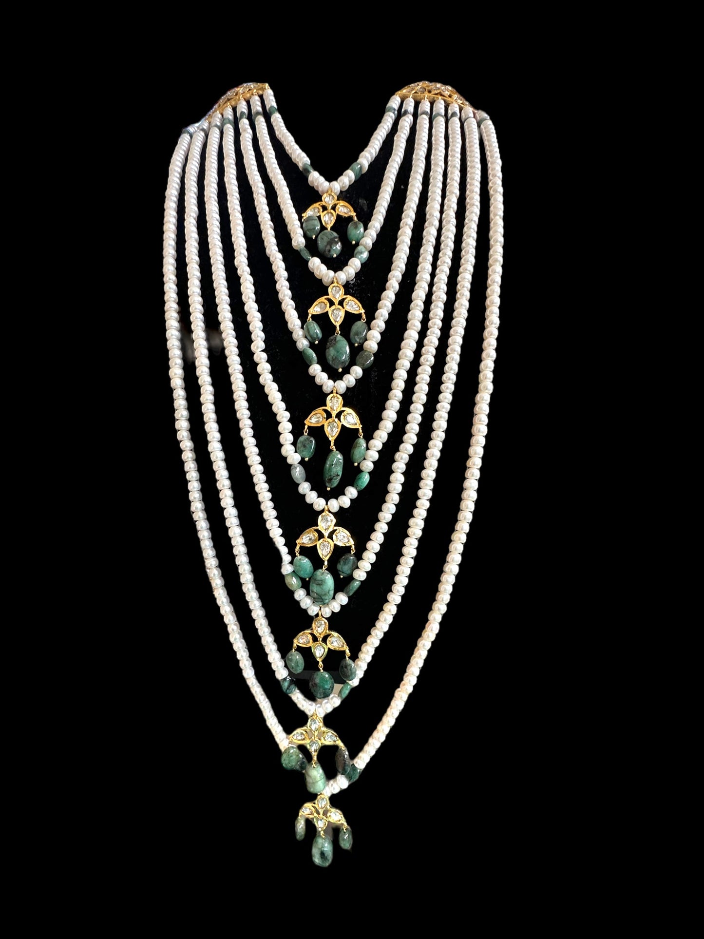 BR310 Bridal jadavi lacha , satlada in moissanite and emeralds ( SHIPS IN 2 WEEKS )