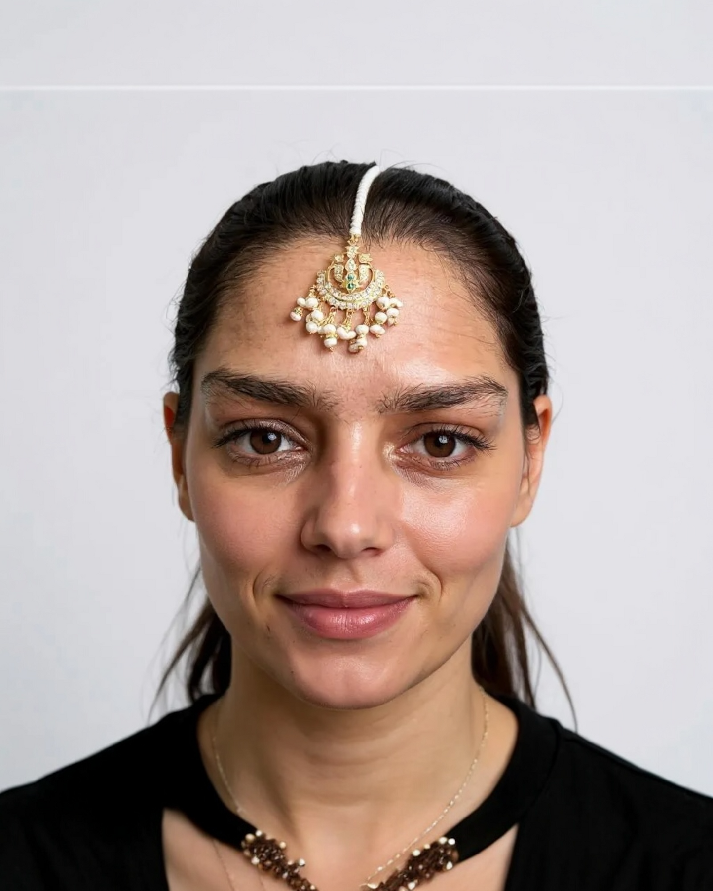 Gold plated silver tikka in fresh water pearls ( READY TO SHIP )