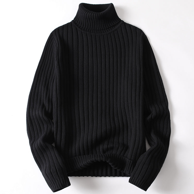 Ribbed Turtleneck Sweater - Blue Knit Slim Fit Winter Pullover