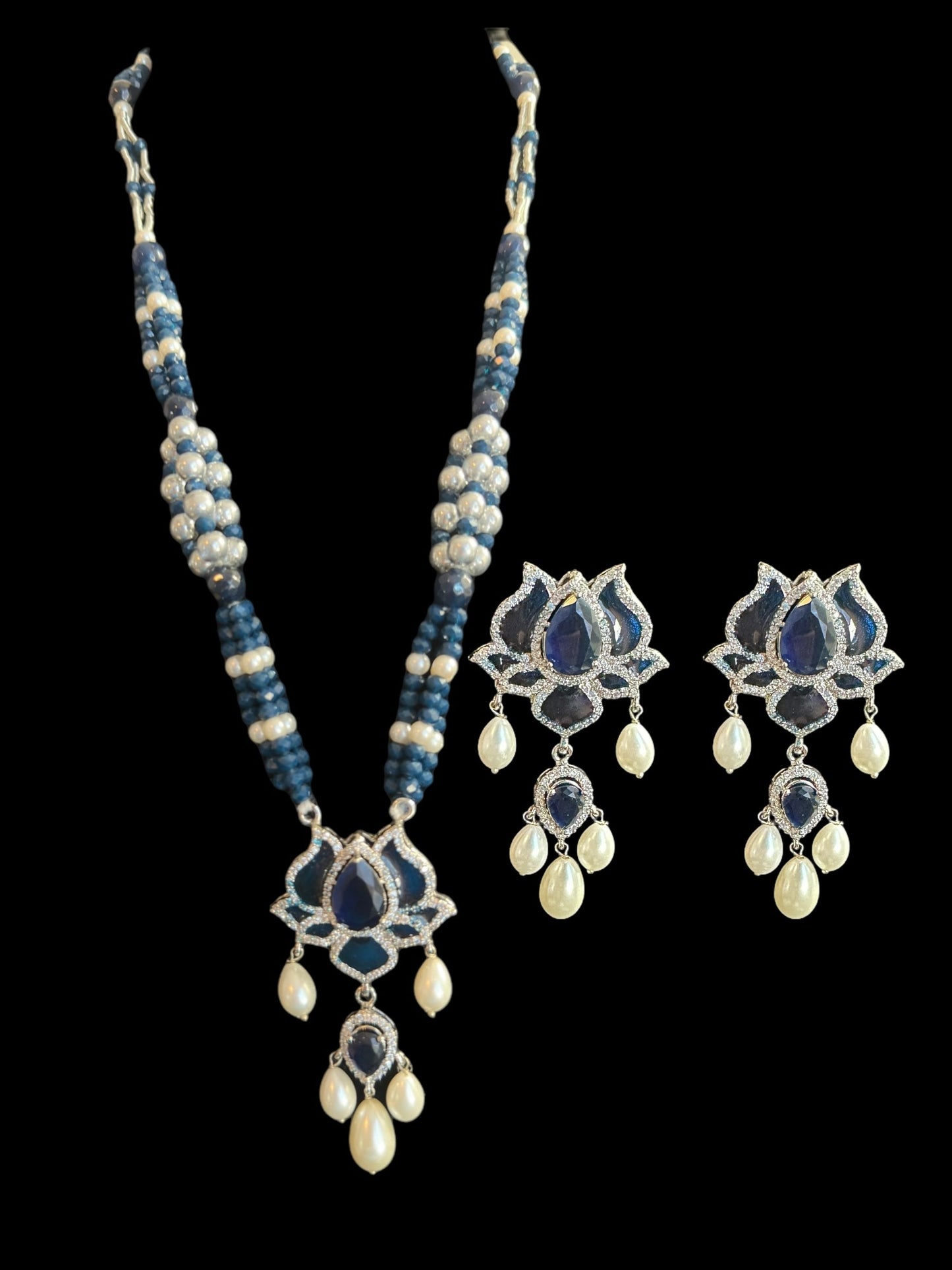 DLN101 Maria mala and earrings set in blue ( SHIPS IN 4 WEEKS )