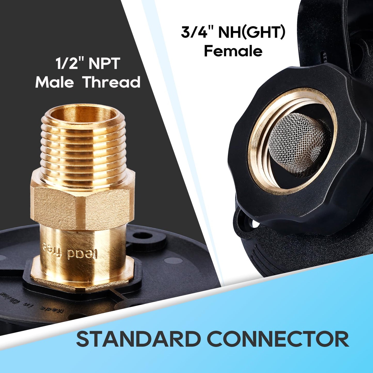 RVGUARD RV City Water Inlet, 3/4" NH Female to 1/2" NPT Male City Water Black S