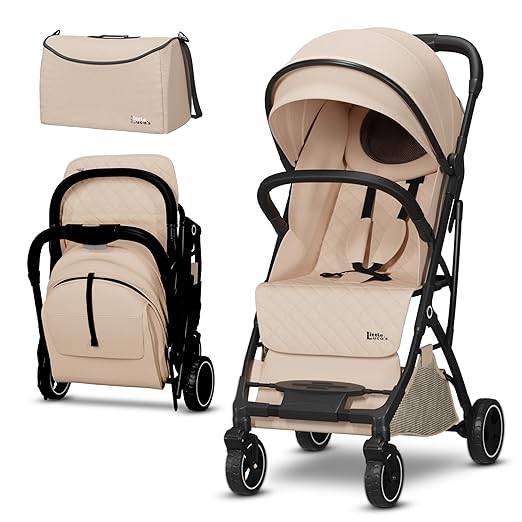 Little Luca's Compact Travel Stroller for Airplane - Folding Stroller Lightweight Travel w/Convertible Change Mat Bag & Secure Brake - Carry On Stroller for Plane, Strollers for Newborns to Toddlers