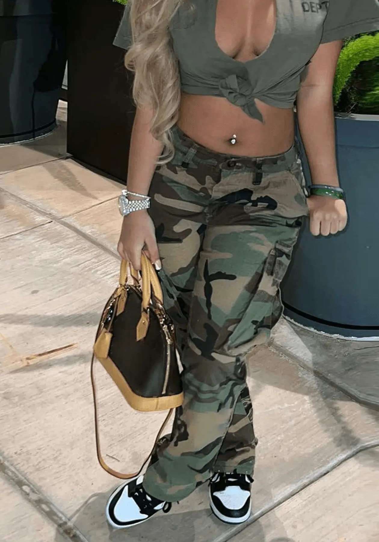 Women's Camo Cargo Pants High Waist Camouflage Casual Long Skinny Joggers with Pockets