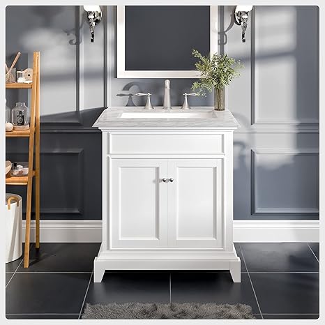 Eviva Elegant Wood Bathroom Vanity - 30 Inch White Sink Cabinet, Perfect for Modern Bathroom Decor
