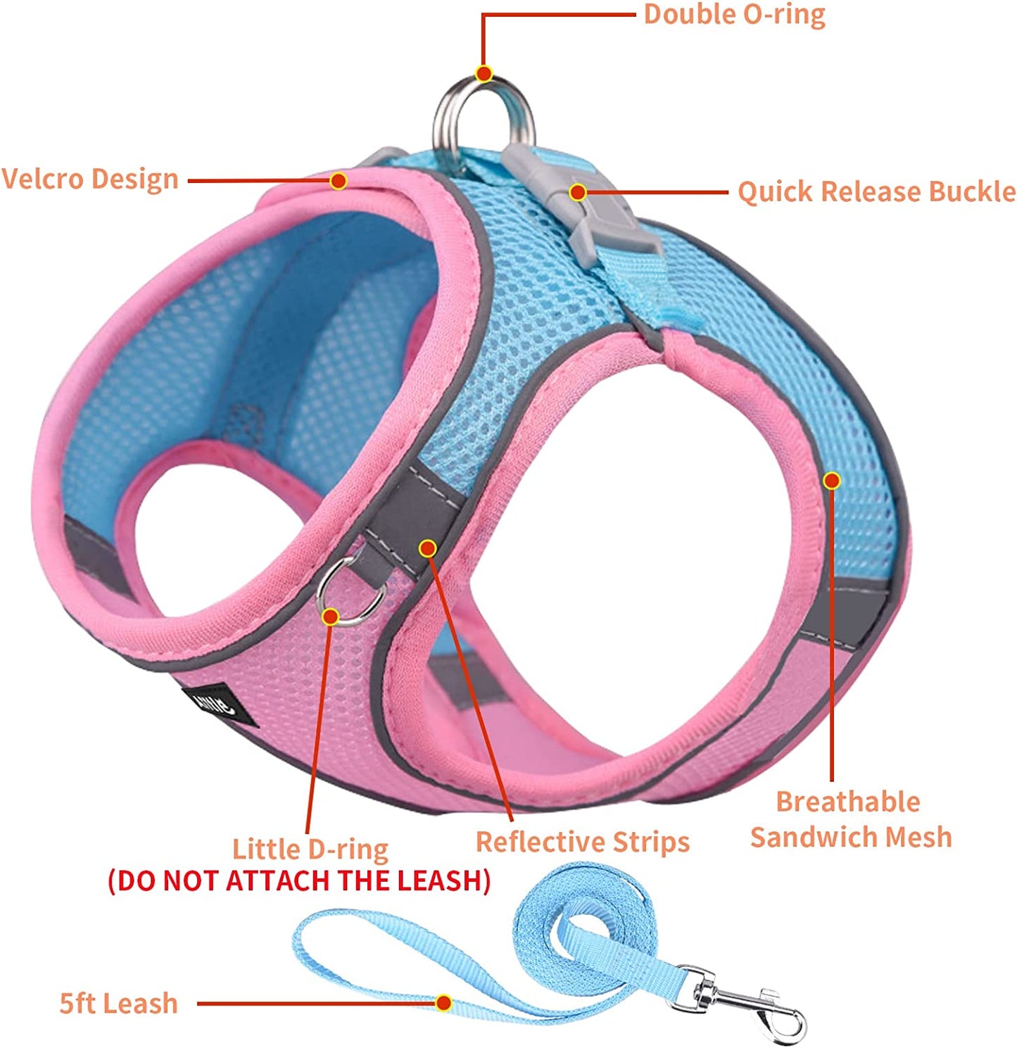 AIITLE Step in Dog Harness and Leash Set - Dog Vest Harness with Super Breathable Mesh, Reflective No-Pull Pet Harness for Outdoor Walking, Training for Small Dogs, Cats Pink XXS