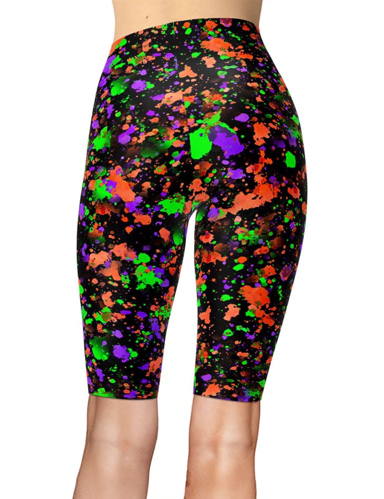 Women's Artistic Splash Printed Biker Shorts Buttery Soft Workout Leggings (Large-XX-Large, Color Splash Purple)