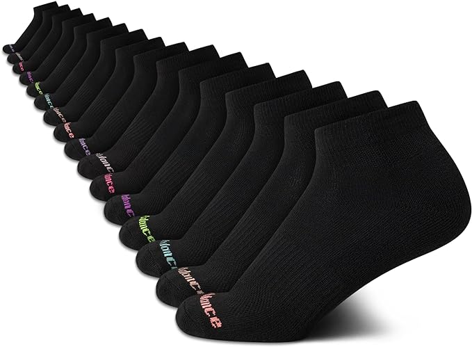 New Balance Girls' Quarter Socks - 16 Pack Active Cushion Comfort Quarter Cut Ankle Socks - Athletic Socks for Girls (4-12)