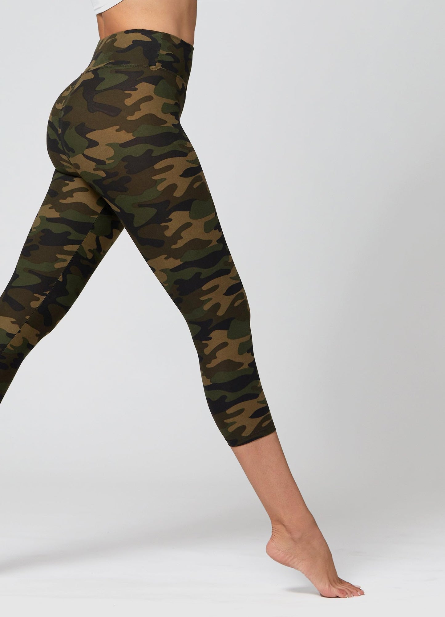 Conceited Camo Print Premium Ultra Soft High Waisted Capri Leggings for Women - 3" Wide Band - One Size - PL3-Capri-F-120-SM