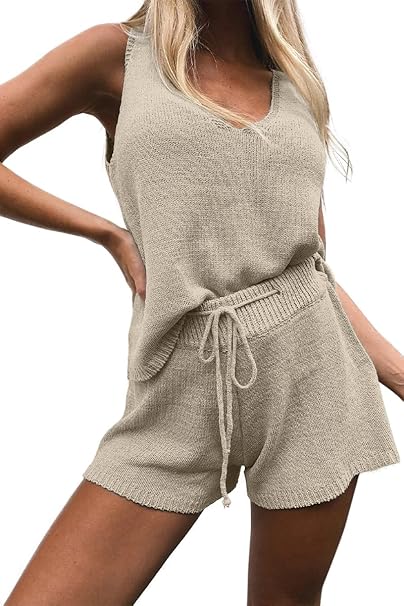 Imily Bela Women's Summer Lounge Sets Knit 2 piece Outfits Tank Tops and Shorts Loungewear