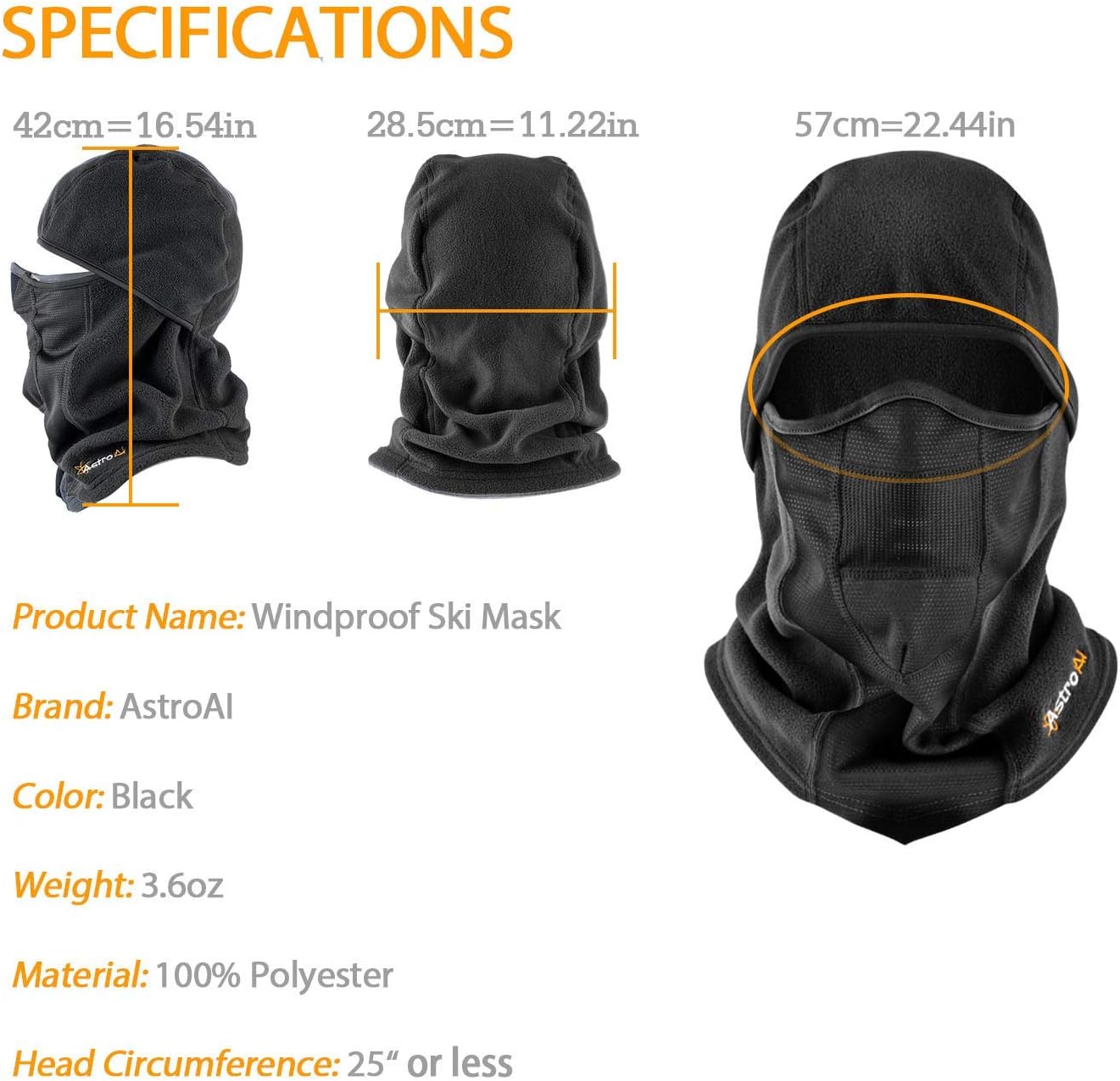 AstroAI Balaclava Ski Mask 2 Pack Winter Fleece Thermal Face Mask Cover for Men Women Warmer Windproof Breathable, Cold Weather Gear for Skiing, Outdoor Work, Riding Motorcycle & Snowboarding, Black
