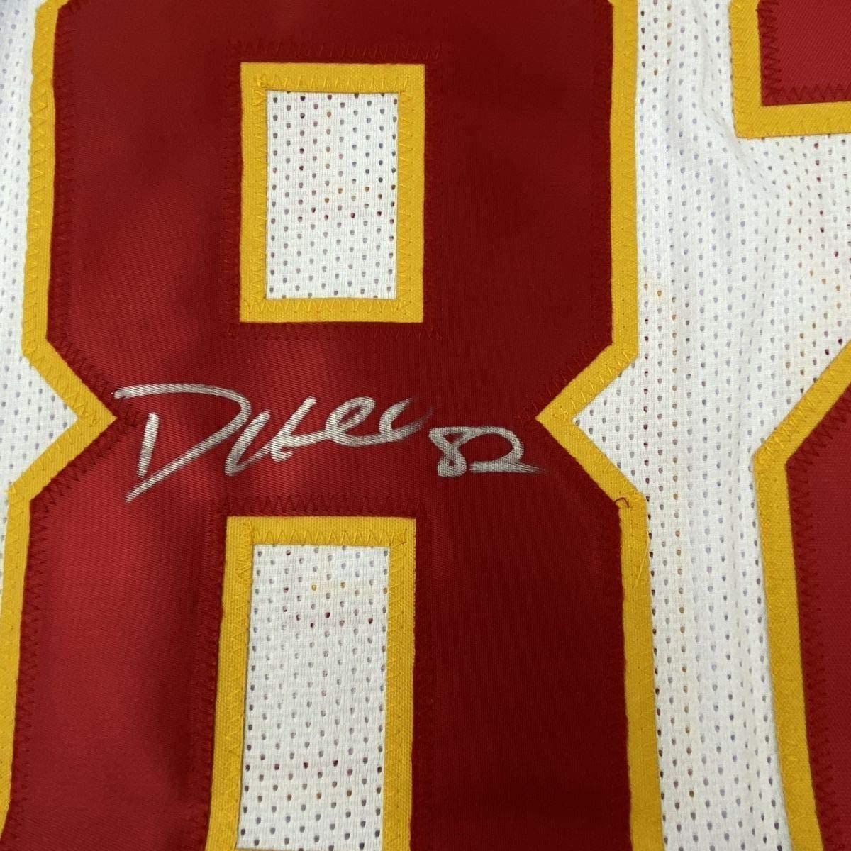 Framed Autographed/Signed Dante Hall 35x39 Kansas City White Football Jersey PSA/DNA COA