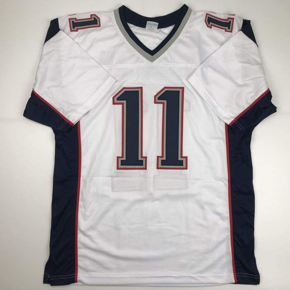 Autographed/Signed Julian Edelman New England White Football Jersey Beckett BAS COA