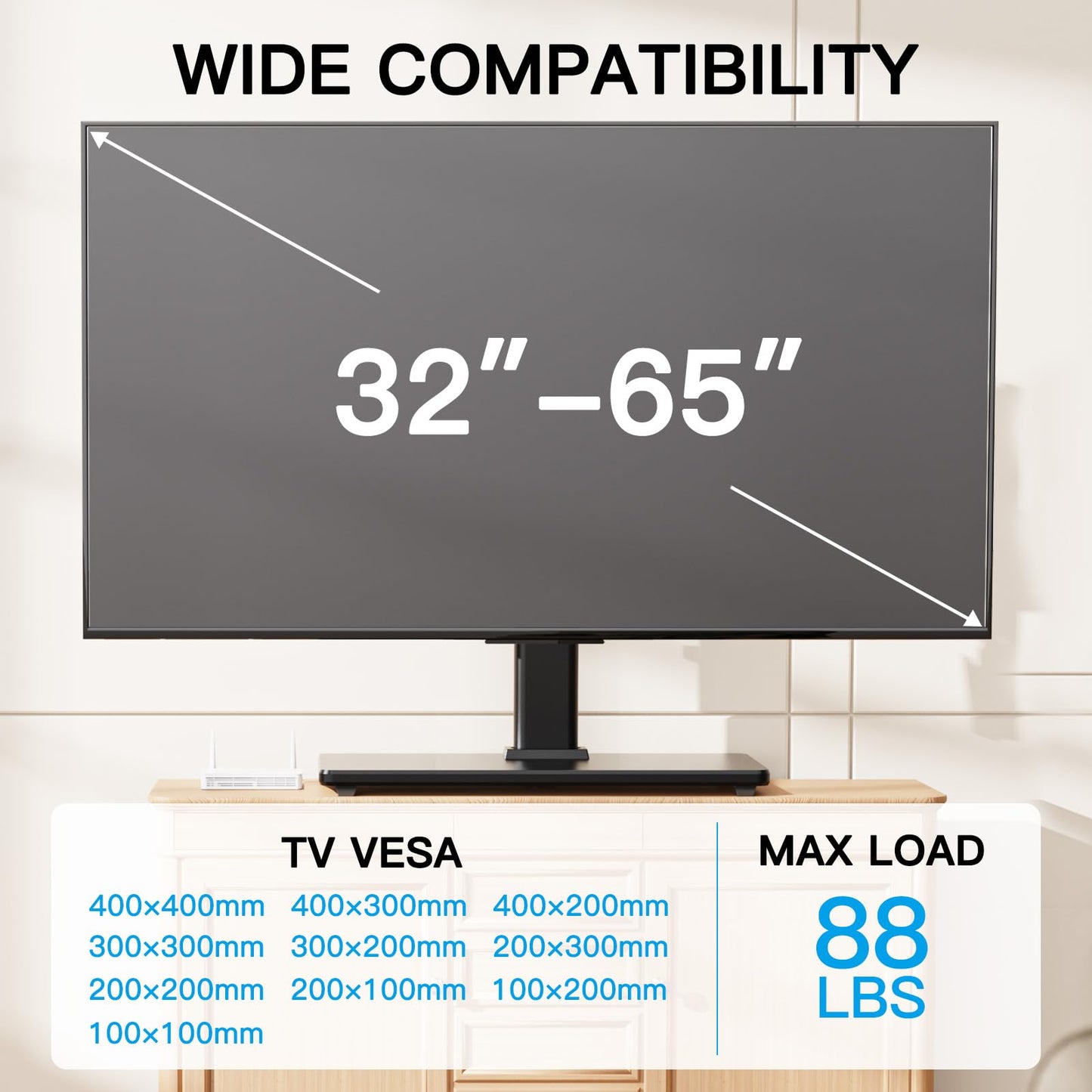 Universal Swivel TV Stand Table Top 32-65 inch TV Height Adjustable Heavy Duty