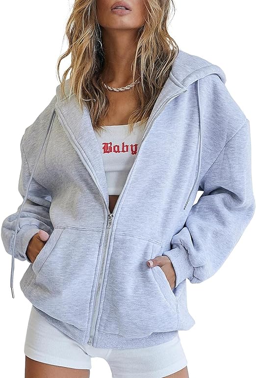 Trendy Queen Womens Zip Up Hoodies Oversized Sweatshirts Fall Fashion Outfits Sweaters Casual Jackets 2025 Winter Clothes