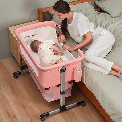 Baby Crib, 3 in 1 Bedside Crib Adjustable Portable Bed for Infant, Baby Bassinet Baby Newborn Must Have Bed, Pink