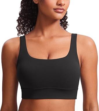 CRZ YOGA Butterluxe Womens U Back Sports Bra - Scoop Neck Padded Low Impact Yoga Clothes Workout Crop Top with Built in Pads