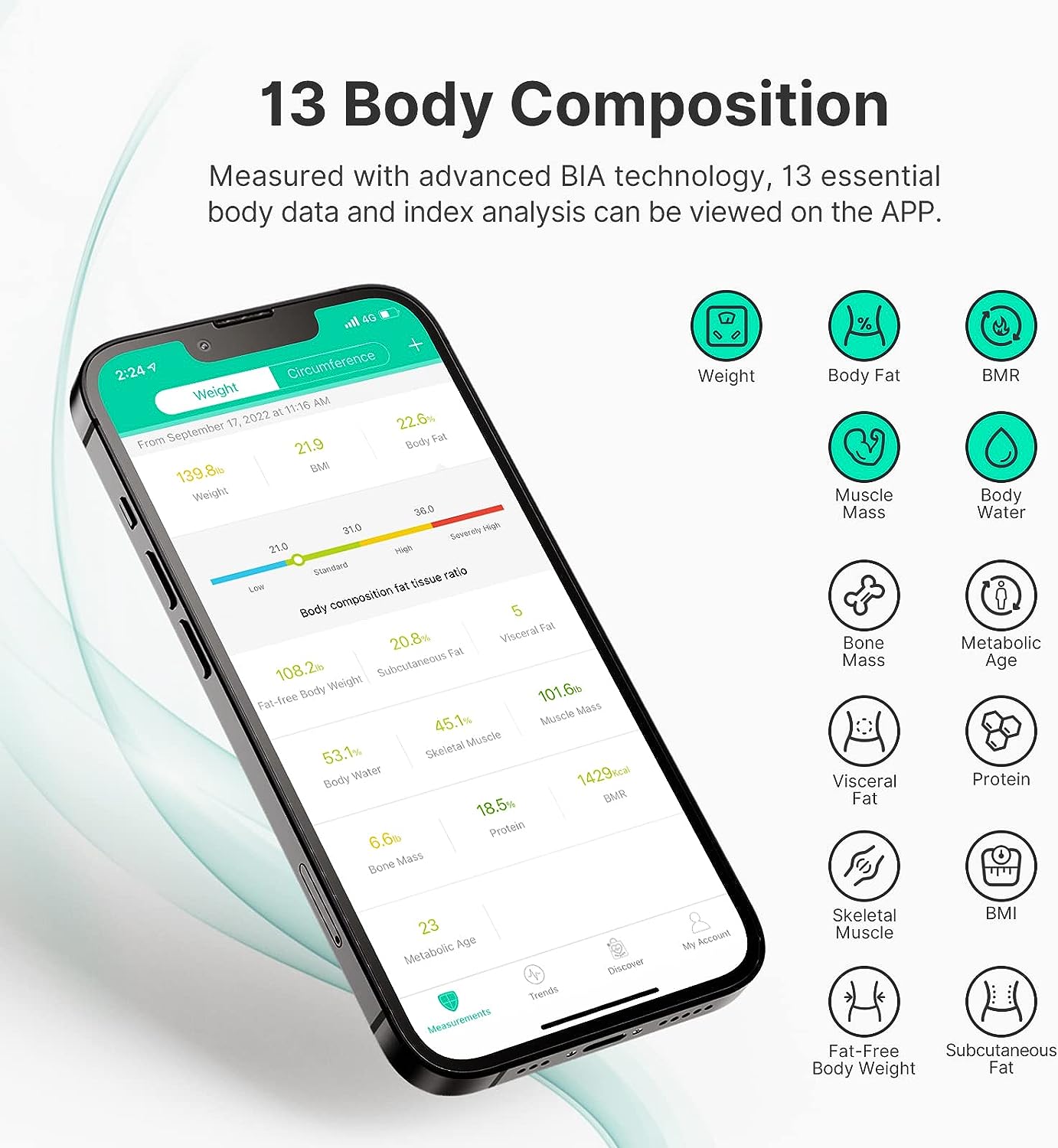 FITINDEX Smart Scale for Body Weight, Digital Bathroom Scale BMI Body Fat Scale Bluetooth Weighting Health Monitor, Accurate Body Composition Analyzer, 400lb, White