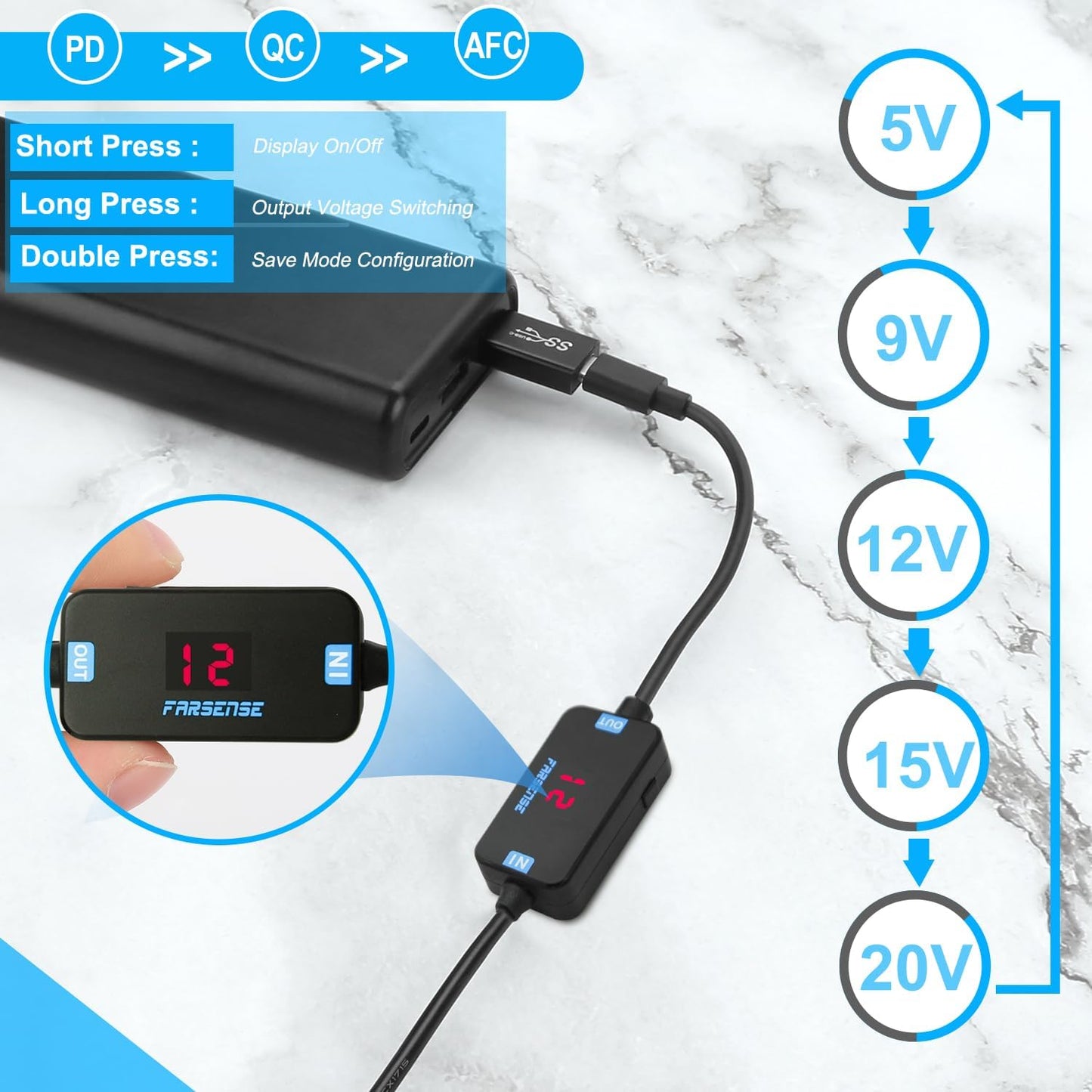 USB C to DC Adapter,Barrel PD Trigger Cable 3.3ft with USB C Male to Femal/USB