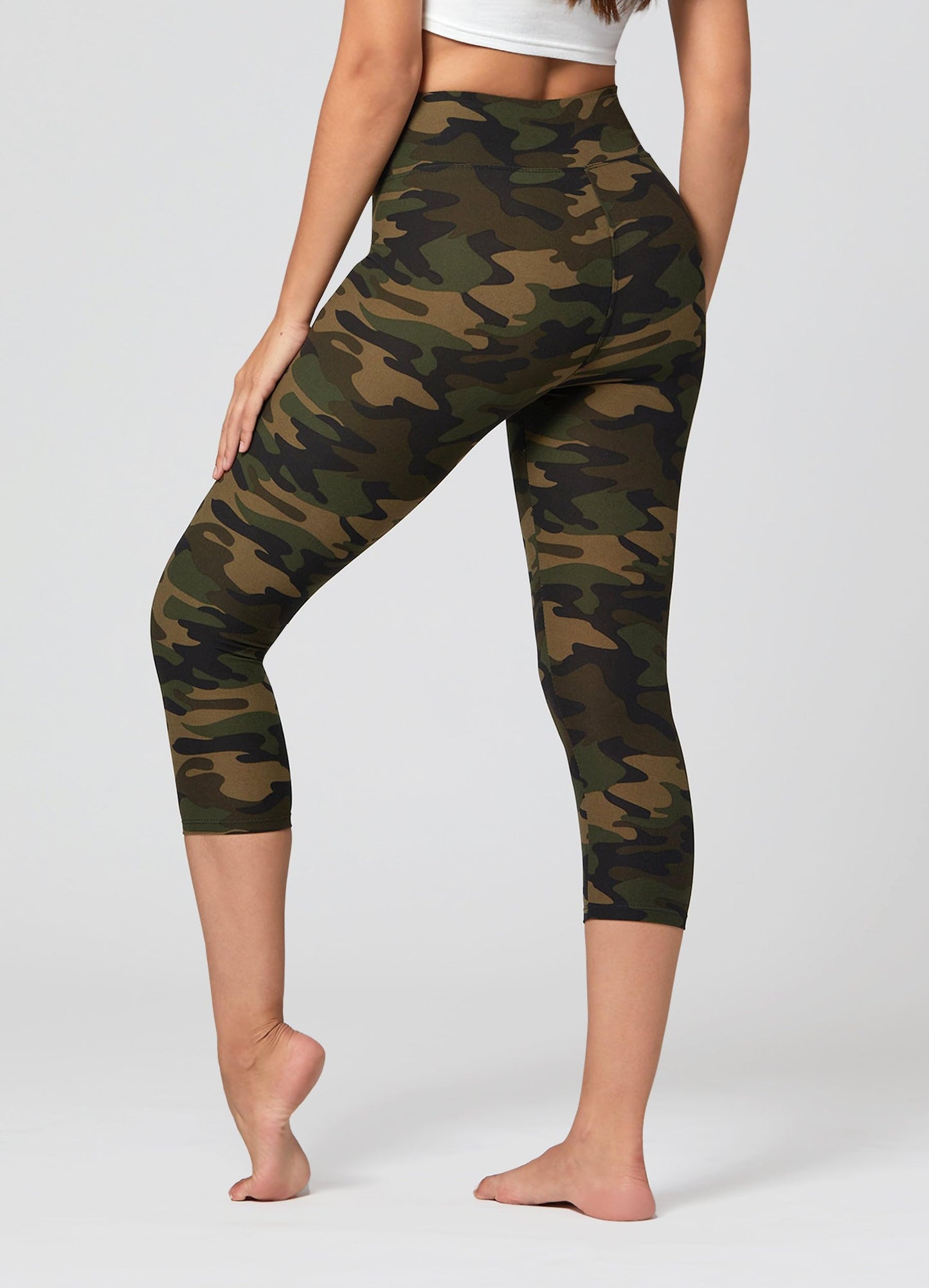Conceited Camo Print Premium Ultra Soft High Waisted Capri Leggings for Women - 3" Wide Band - One Size - PL3-Capri-F-120-SM