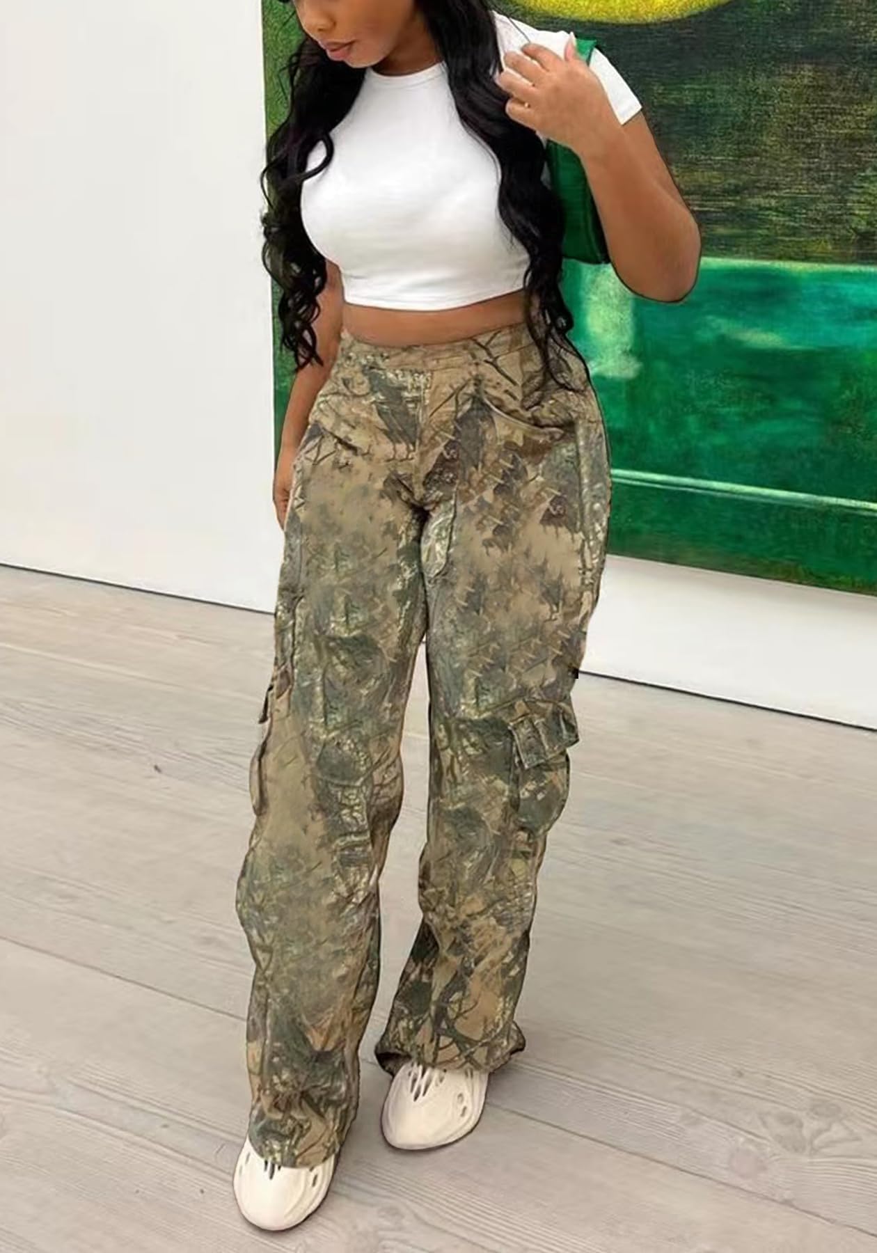 Women's Cargo Camo Pants Casual High Waist Camouflage Jogger Pants Sweatpants with Pockets