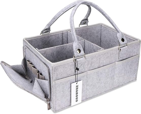 Baby Diaper Caddy Organizer with Handle Gender Neutral Baby Stuff Large Nursery Storage Bin Basket Portable Tote Bag Car Organizer Newborn Essentials Baby Registry Must Haves Item Grey