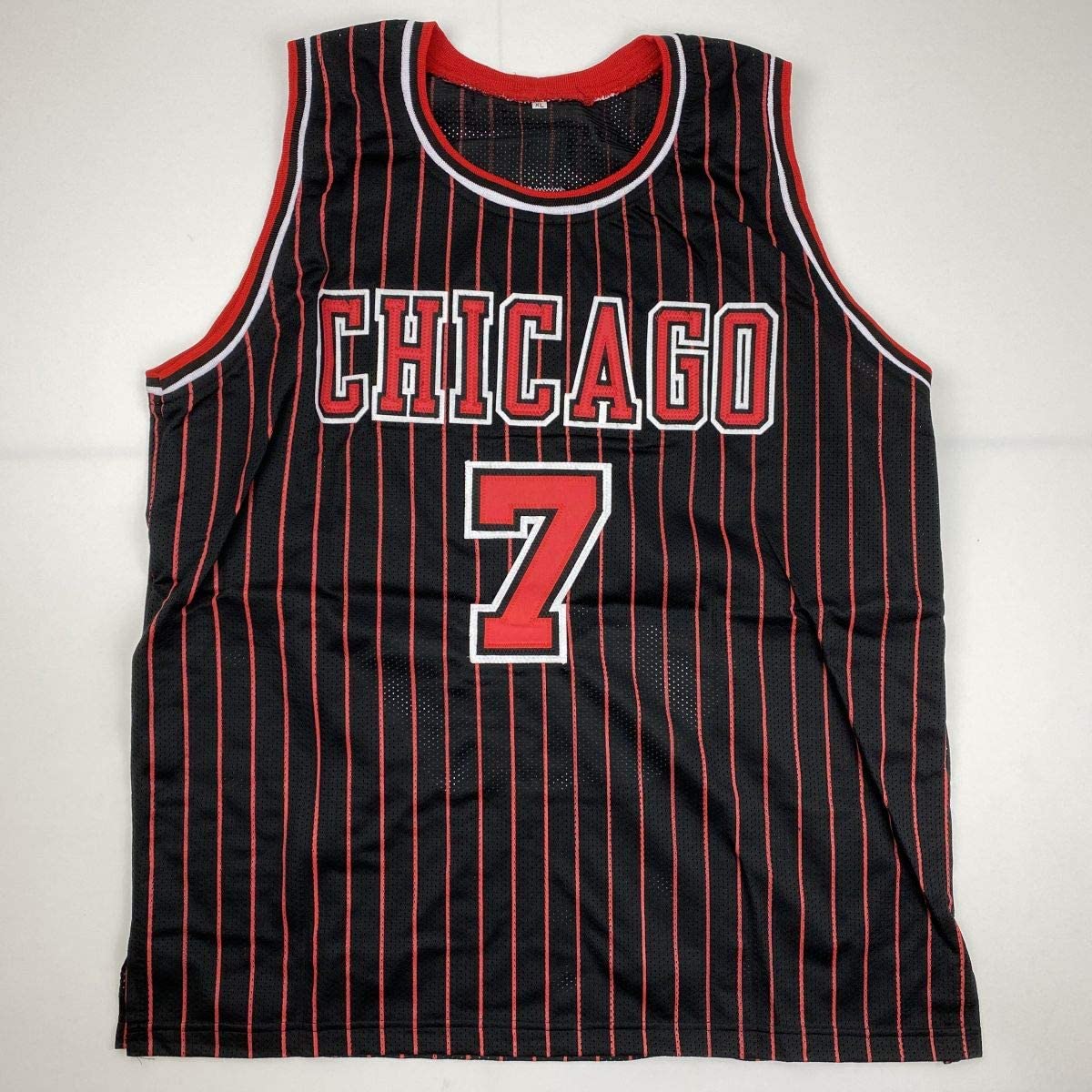 Autographed/Signed Toni Kukoc Chicago Black Pinstripe Stat Basketball Jersey Beckett BAS COA