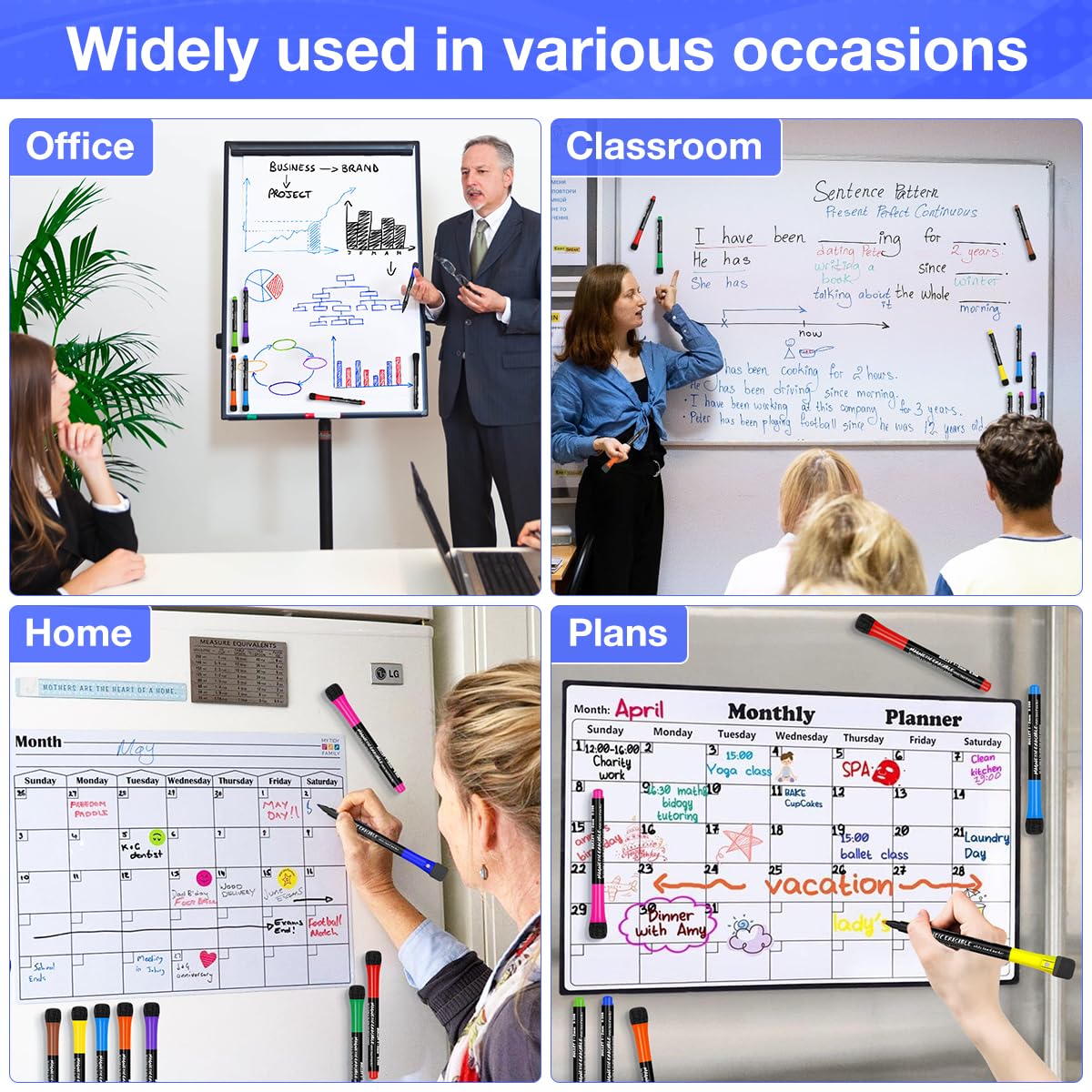 Magnetic Dry Erase Markers, 1-2mm Fine Point Tip, 12 markers/colors per pack