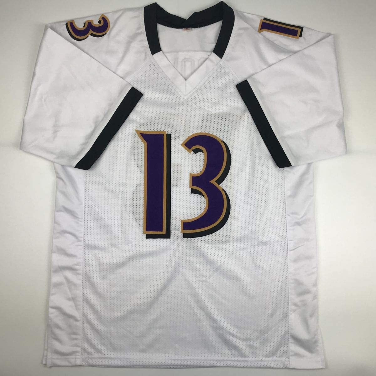 Autographed/Signed John Brown Baltimore White Football Jersey JSA COA