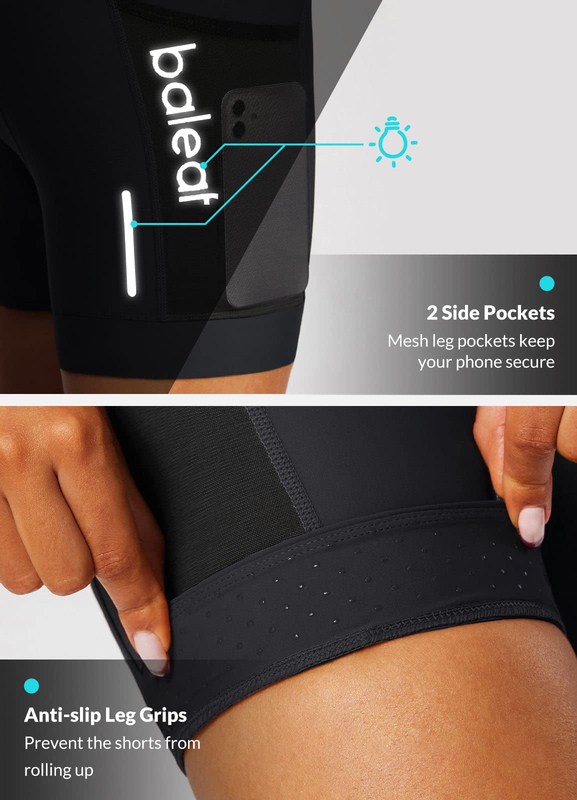 BALEAF Padded Bike Shorts Women 6'' Lycra Cycling Shorts 4D Gel Padding Biking Biker Bicycle Pockets UPF50+ Black XL