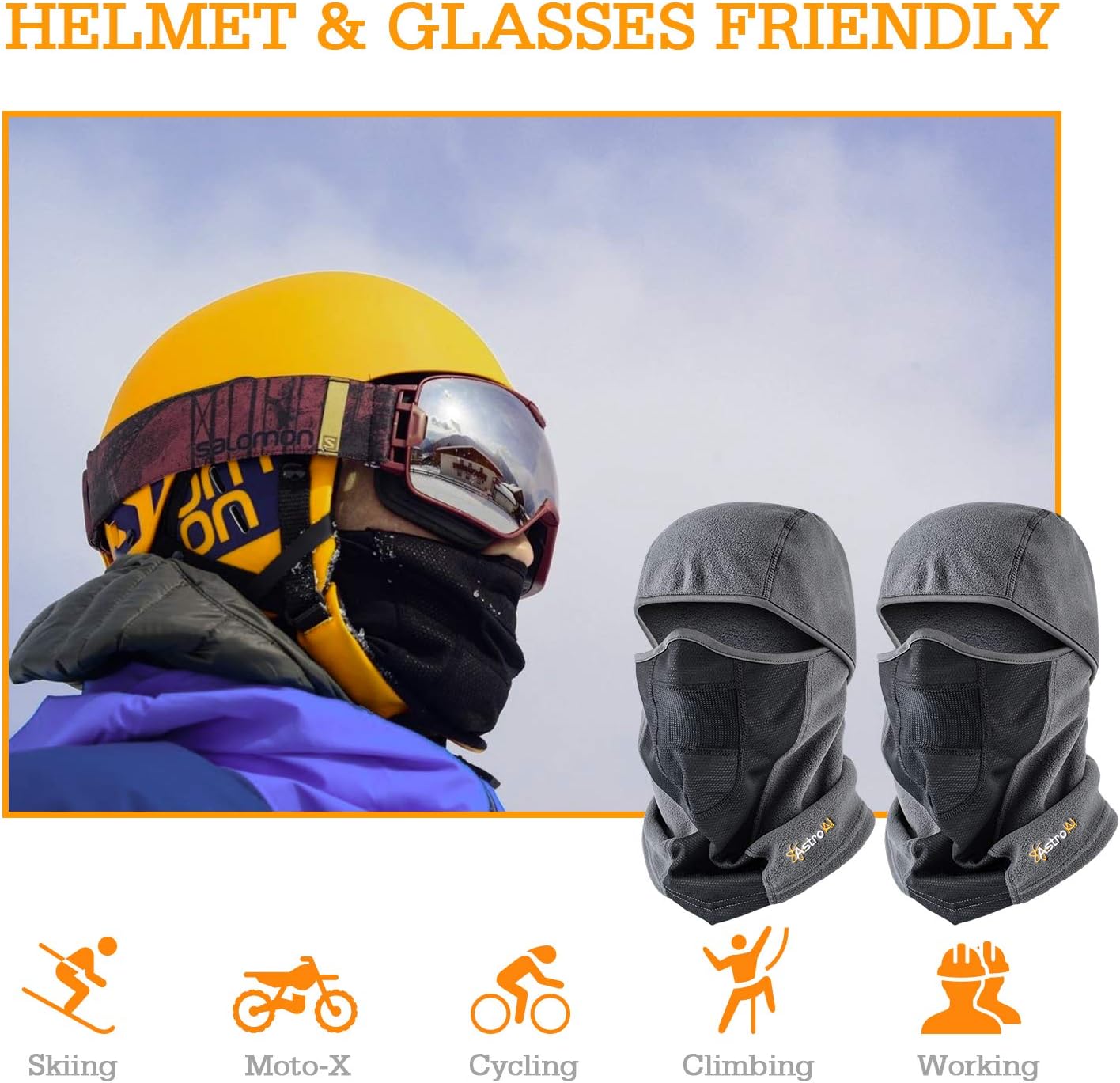 AstroAI Balaclava Ski Mask 2 Pack Winter Fleece Thermal Face Mask Cover for Men Women Warmer Windproof Breathable, Cold Weather Gear for Skiing, Outdoor Work, Riding Motorcycle & Snowboarding, Black