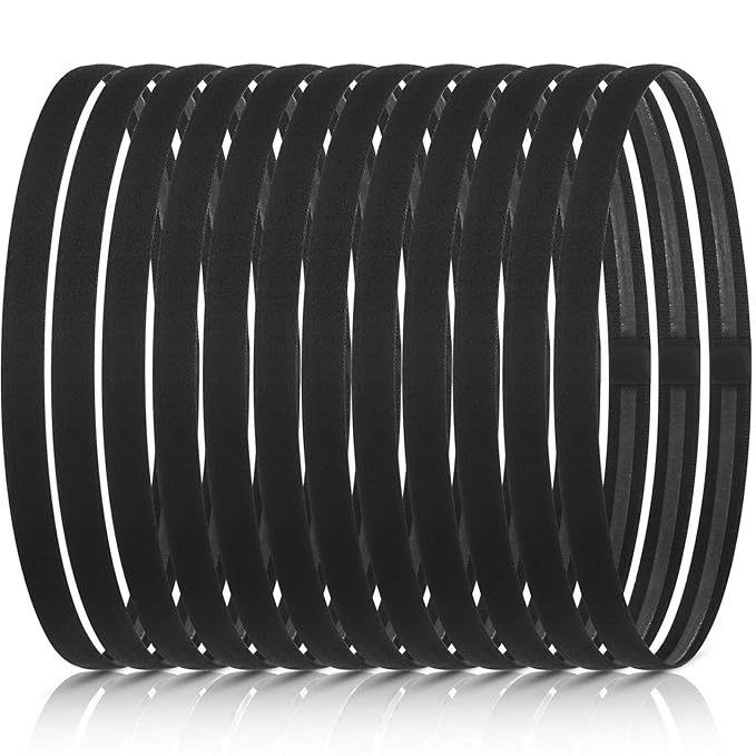 WILLBOND 12 Pieces Thin Non-Slip Elastic Sport Headbands, Hair Bands with Non Slip Silicone Grip Exercise Hair Sweatbands for Men Women Football Basketball Soccer Tennis Yoga (Black)